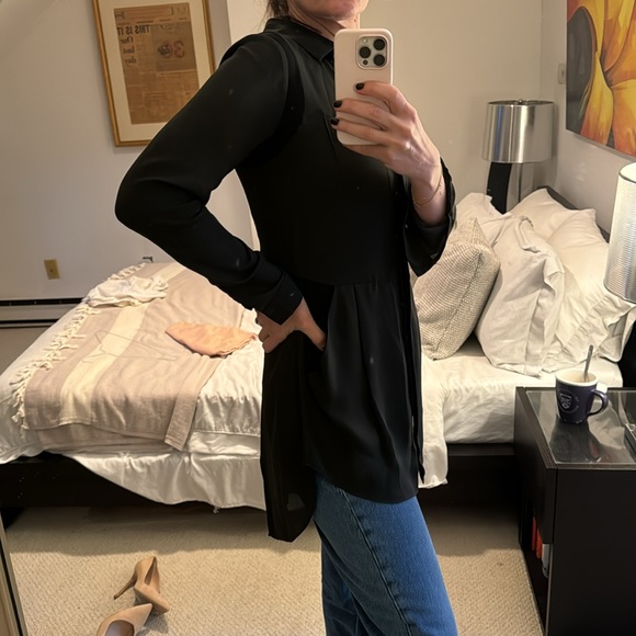 Mint Velvet Tuxedo shirt. Green with black details - Picture 2 of 6